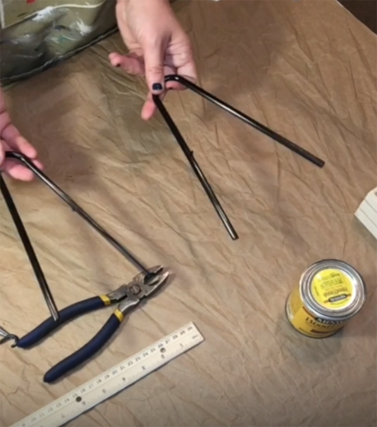 cut hanger into two triangles with wire cutters