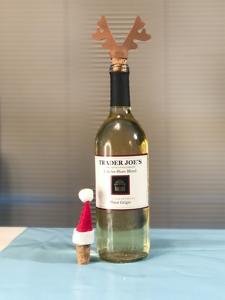 Reindeer cork on wine bottle